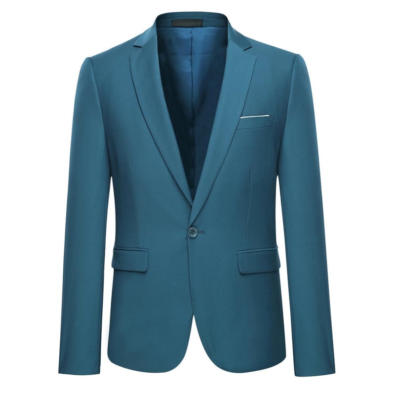 YFFUSHI Men's 3 Piece Suit Sets Slim Fit One Button Blazer with Vest & Pants, Professional Business Wedding Suits Teal Blue - Image 3